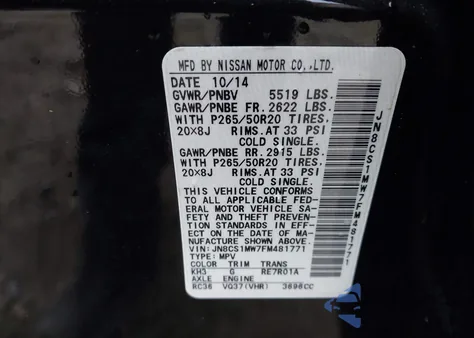 2015 Infiniti Qx70 z USA, uszkodzony, nr VIN JN8CS1MW7FM481771